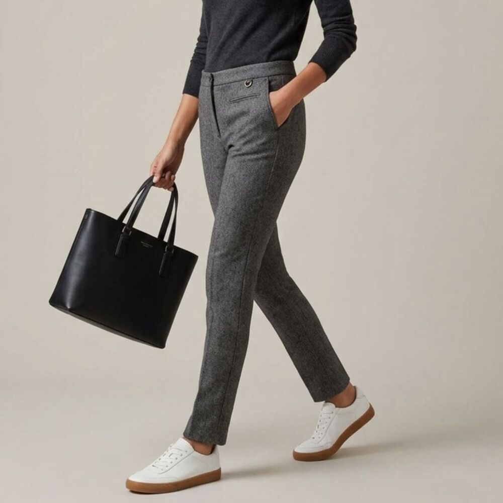 Talbots Dalton Equestrian Herringbone Pants 8 Tapered Ankle Grey Brown Preppy